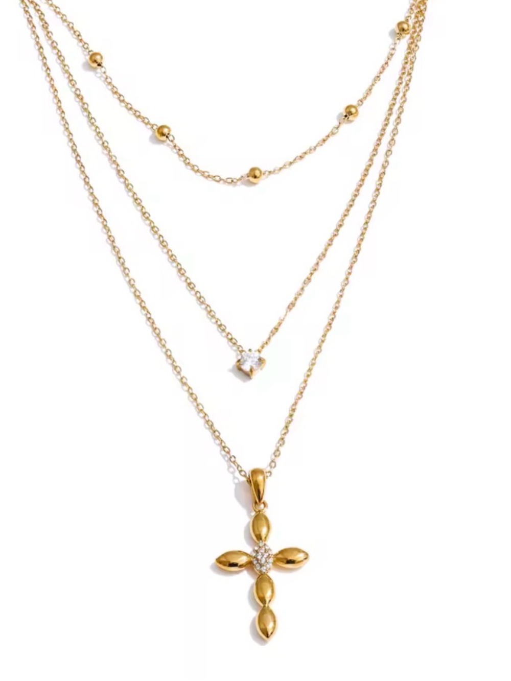 Gold Layered Cross Pendant Necklace - Women Jewelry